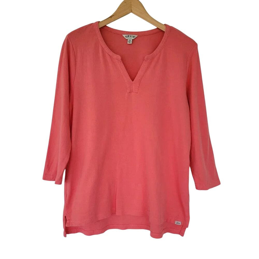 Orvis V Neck Top Womens M Coral Pima Cotton Soft Casual Classic